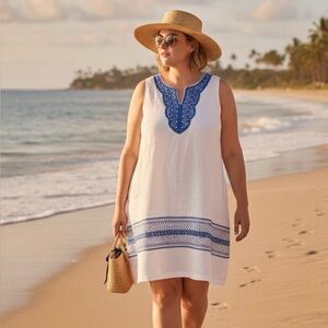 J. McLaughlin white embroidered linen dress XL